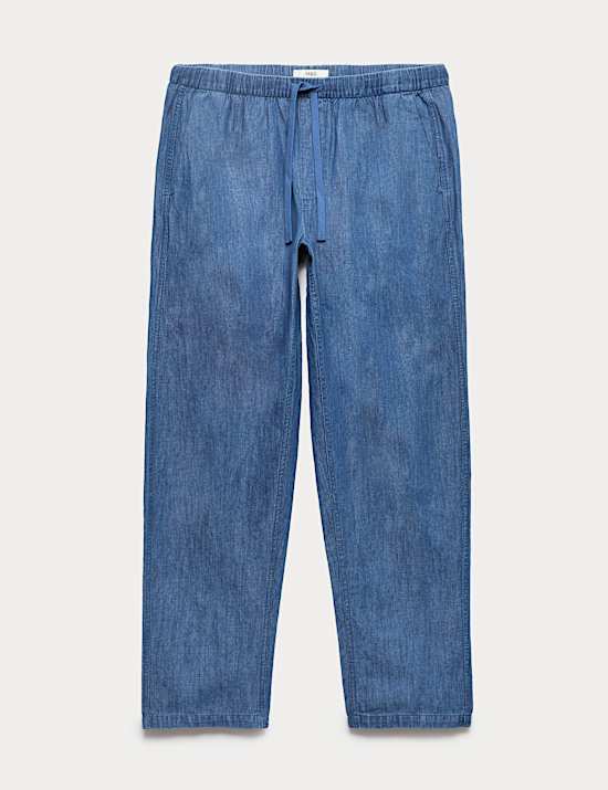 Loose Fit Linen Blend Elasticated Waist Trousers