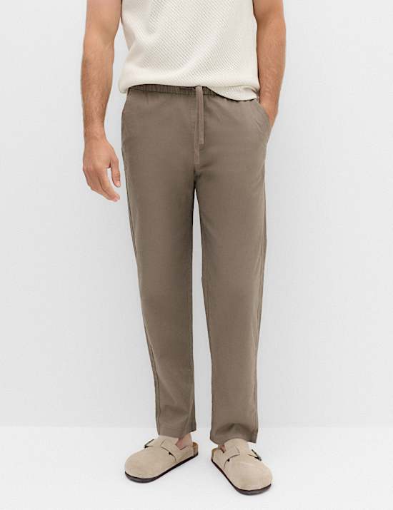 Loose Fit Linen Blend Elasticated Waist Trousers