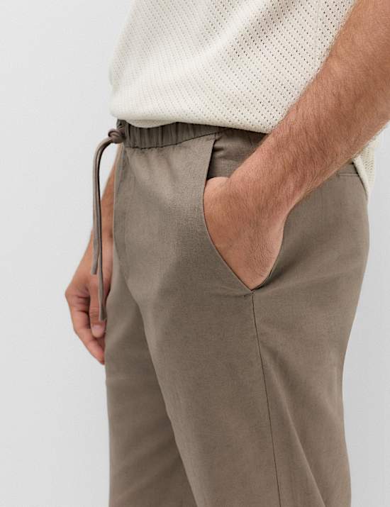 Loose Fit Linen Blend Elasticated Waist Trousers