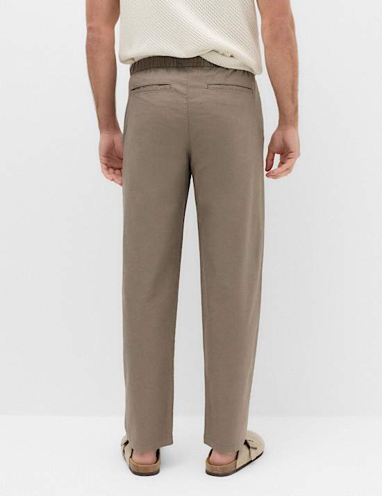 Loose Fit Linen Blend Elasticated Waist Trousers