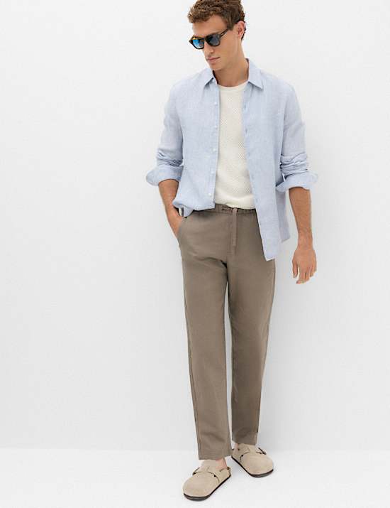 Loose Fit Linen Blend Elasticated Waist Trousers