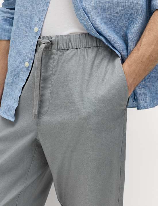 Pantalon taille &eacute;lastique coupe large en lin m&eacute;lang&eacute;