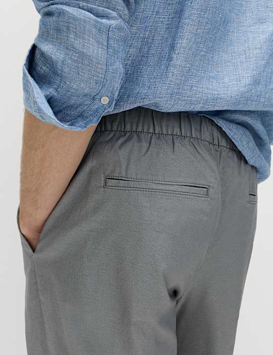 Pantalon taille &eacute;lastique coupe large en lin m&eacute;lang&eacute;