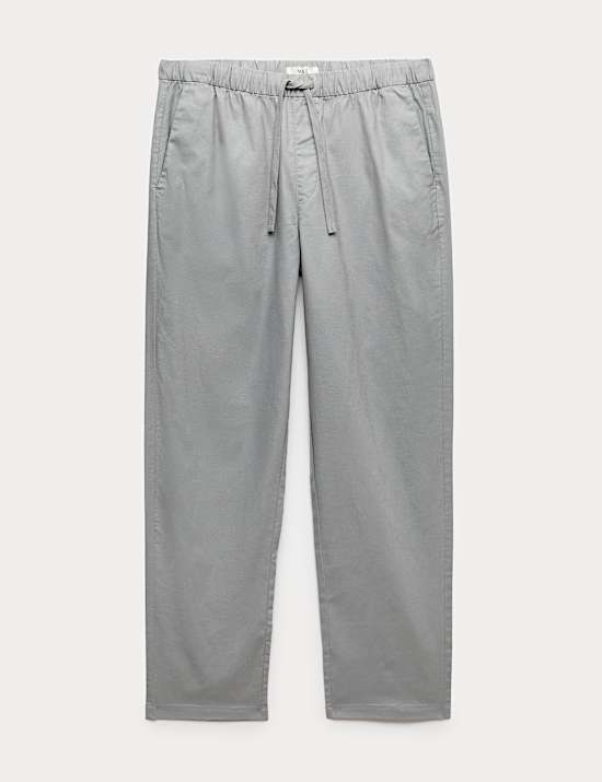 Pantalon taille &eacute;lastique coupe large en lin m&eacute;lang&eacute;