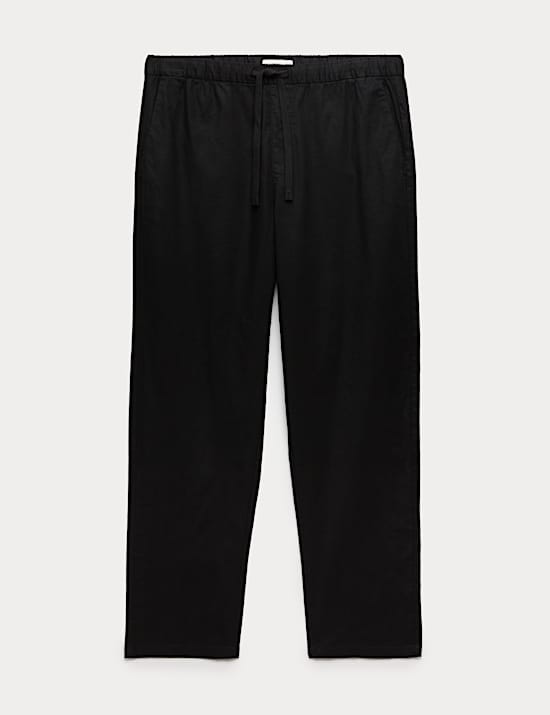 Loose Fit Linen Blend Elasticated Waist Trousers