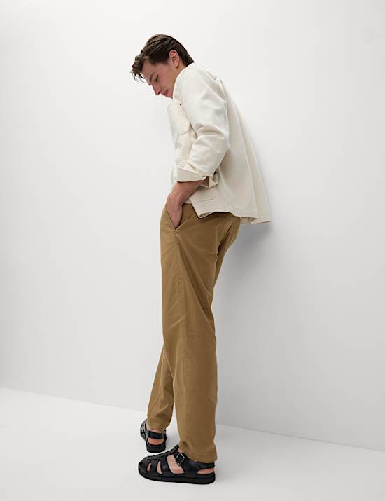 Tapered-fit broek met elastische taille van katoen en linnen
