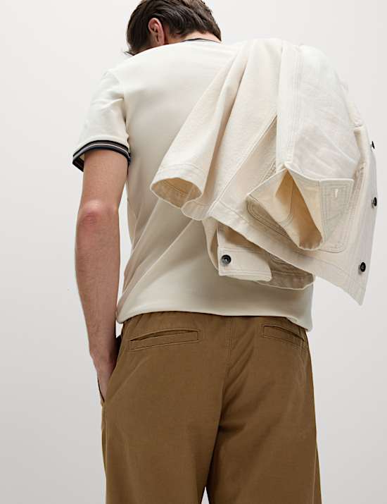 Tapered Fit Cotton Linen Blend Elasticated Trousers