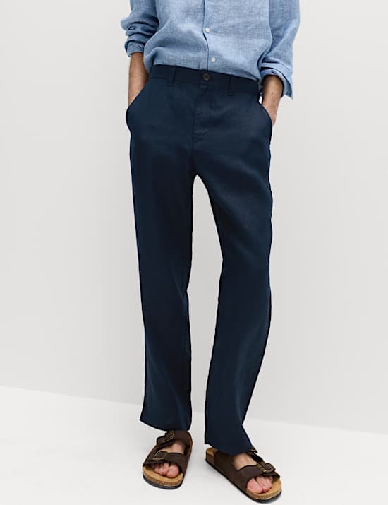 Pure Linen Half- Elasticated Waist Trousers