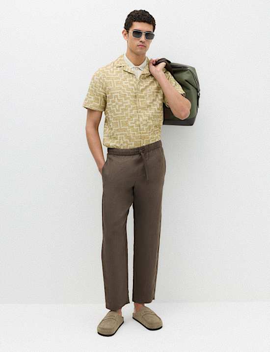 Loose Fit Pure Linen Elasticated Waist Trousers