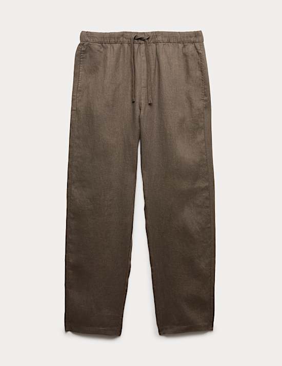 Pantalones holgados con cintura con el&aacute;stico 100 % lino