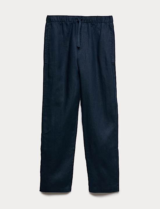 מכנסיים מפשתן טהור בגזרה משוחררת עם מותן אלסטי