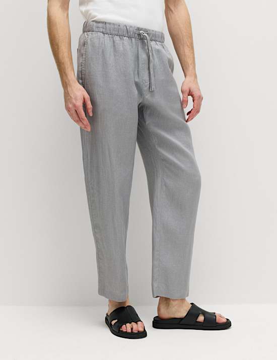 Loose Fit Pure Linen Elasticated Waist Trousers