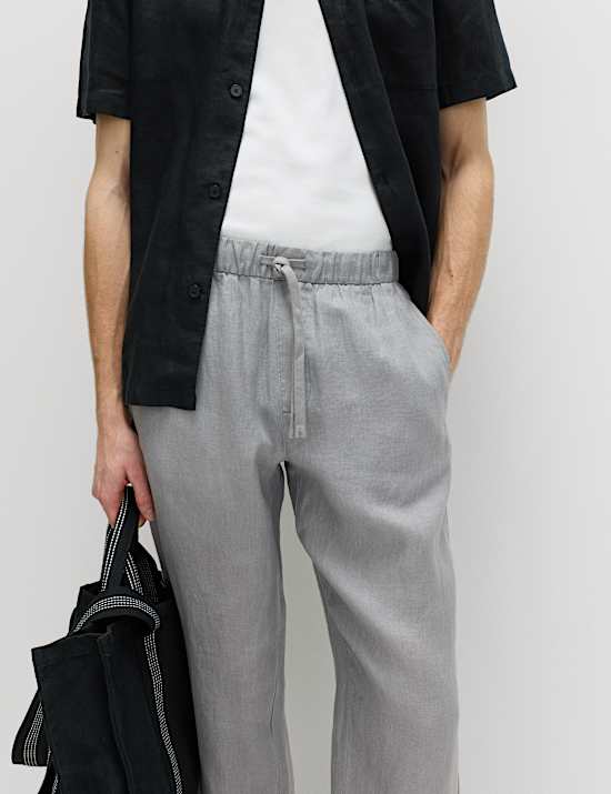 Loose Fit Pure Linen Elasticated Waist Trousers