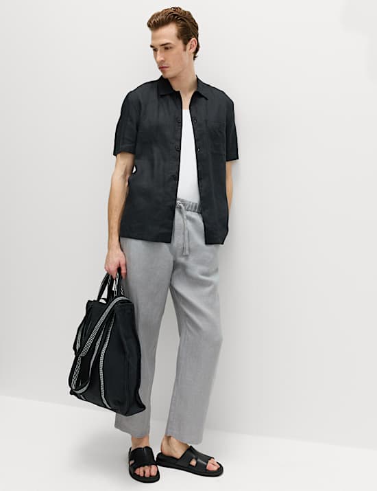 Loose Fit Pure Linen Elasticated Waist Trousers