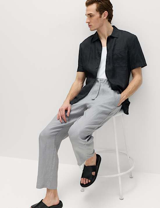 Loose Fit Pure Linen Elasticated Waist Trousers