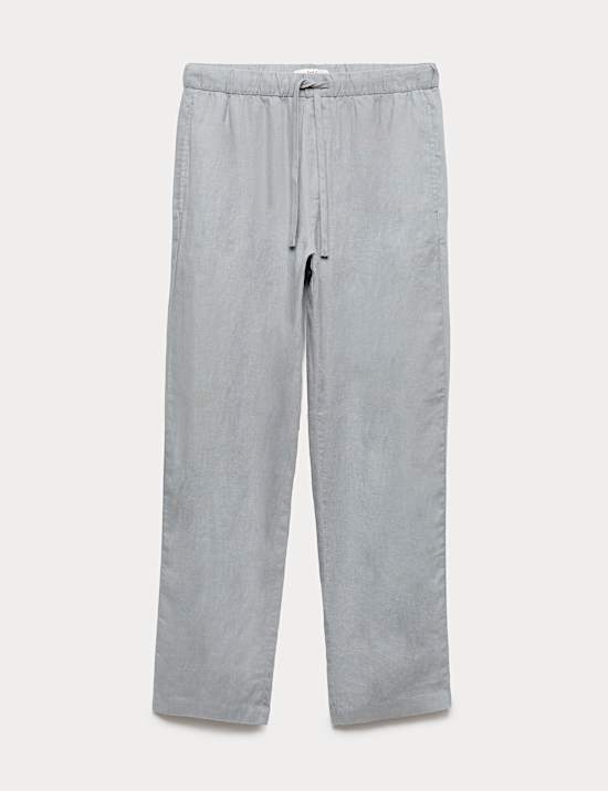 Loose Fit Pure Linen Elasticated Waist Trousers