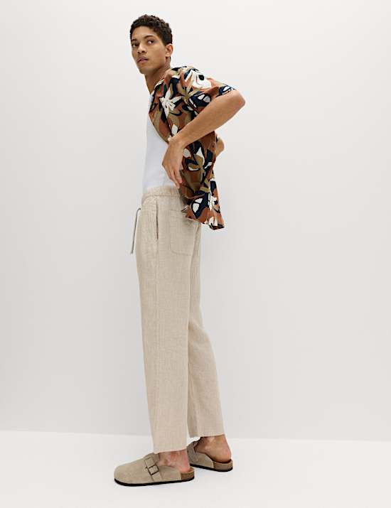 Loose Fit Pure Linen Elasticated Waist Trousers