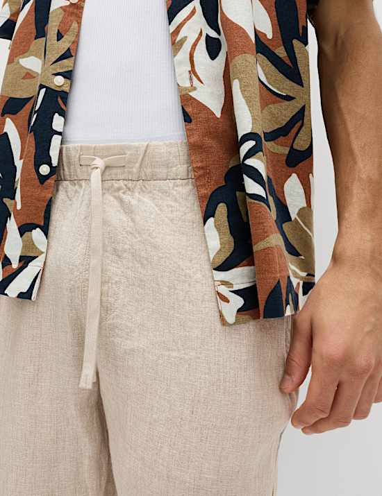 Loose Fit Pure Linen Elasticated Waist Trousers
