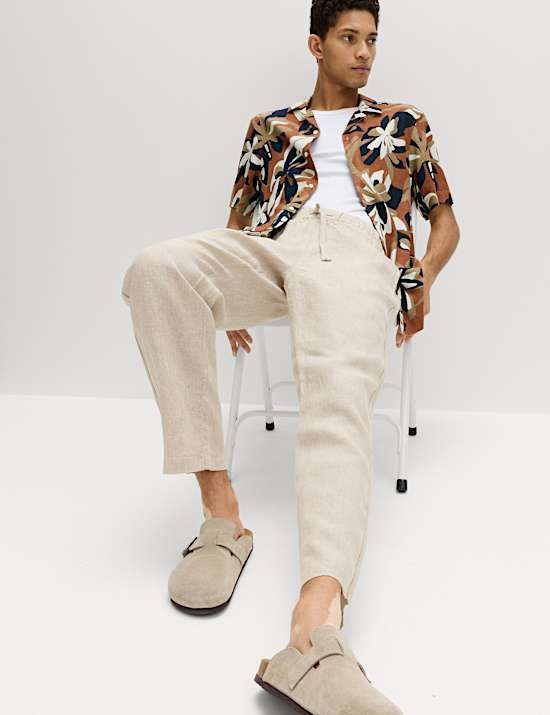 Loose Fit Pure Linen Elasticated Waist Trousers