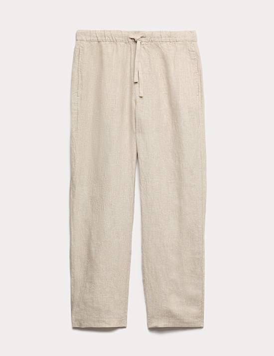 Loose Fit Pure Linen Elasticated Waist Trousers