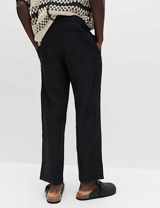 מכנסיים מפשתן טהור בגזרה משוחררת עם מותן אלסטי