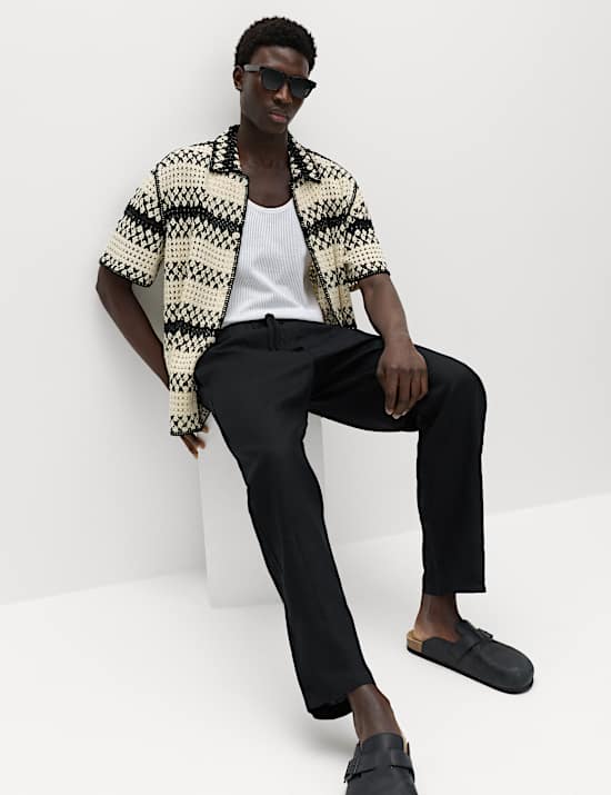 מכנסיים מפשתן טהור בגזרה משוחררת עם מותן אלסטי