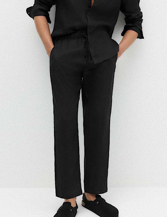 Loose Fit Pure Linen Elasticated Waist Trousers