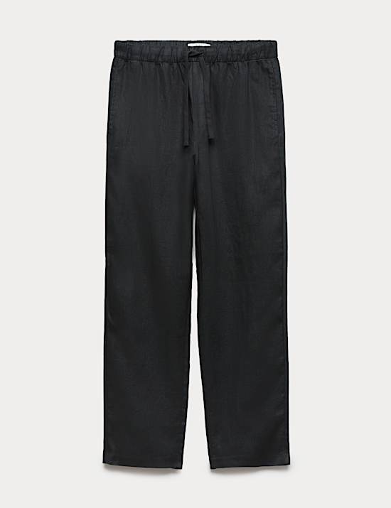 מכנסיים מפשתן טהור בגזרה משוחררת עם מותן אלסטי