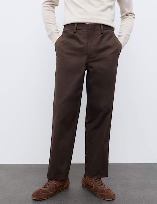 Cotton Rich Pleat Front Tapered Trousers