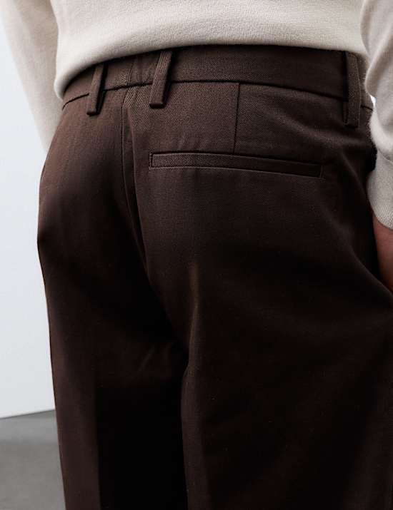 Cotton Rich Pleat Front Tapered Trousers