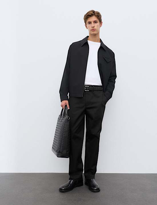 Cotton Rich Pleat Front Tapered Trousers