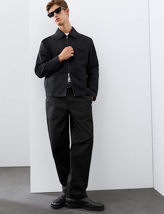 Cotton Rich Pleat Front Tapered Trousers