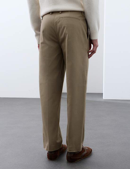 Cotton Rich Pleat Front Tapered Trousers