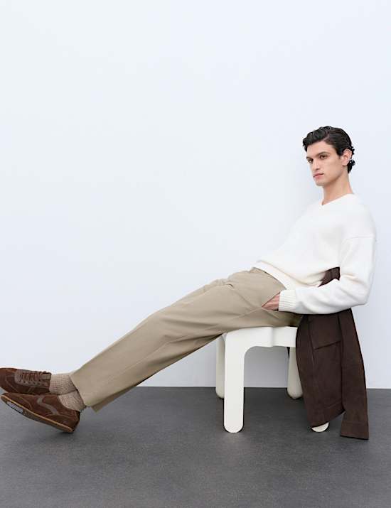 Cotton Rich Pleat Front Tapered Trousers