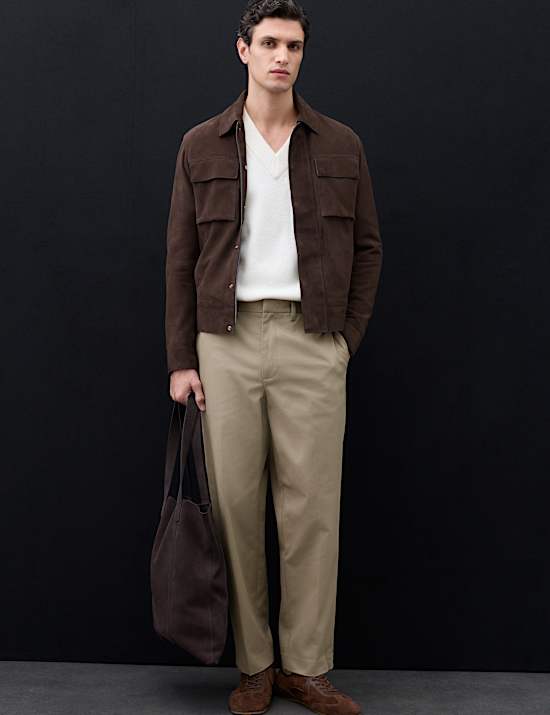 Cotton Rich Pleat Front Tapered Trousers