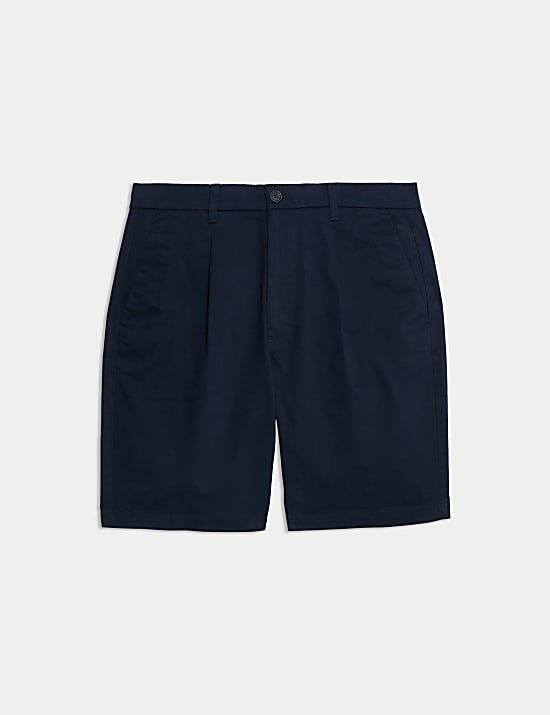 Single Pleat Stretch Chino Shorts