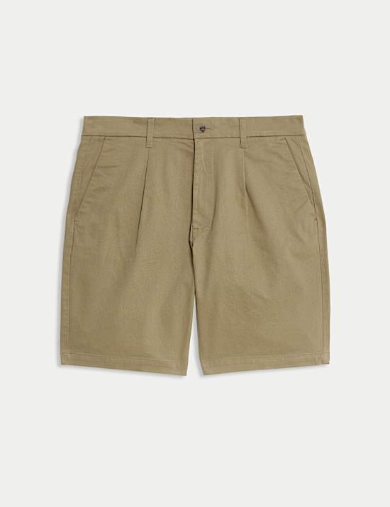 Single Pleat Stretch Chino Shorts