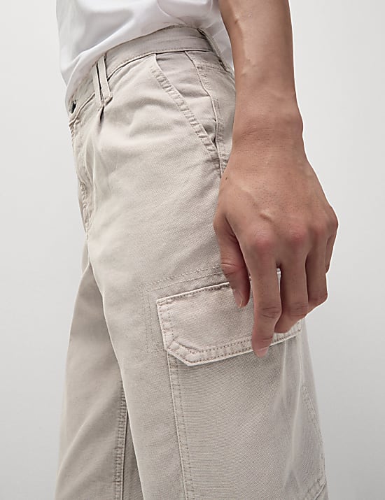 Loose Fit Pure Cotton Textured Cargo Trousers