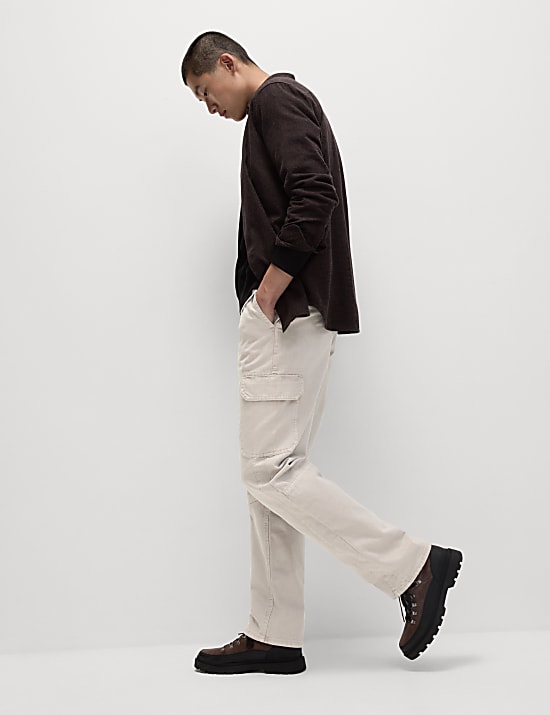 Loose Fit Pure Cotton Textured Cargo Trousers