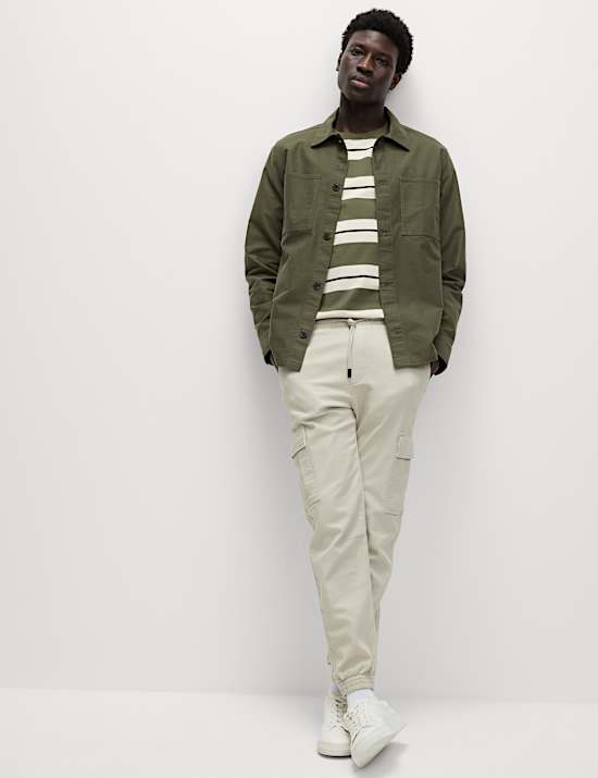 Slim Fit Stretch Cuffed Cargo Trousers