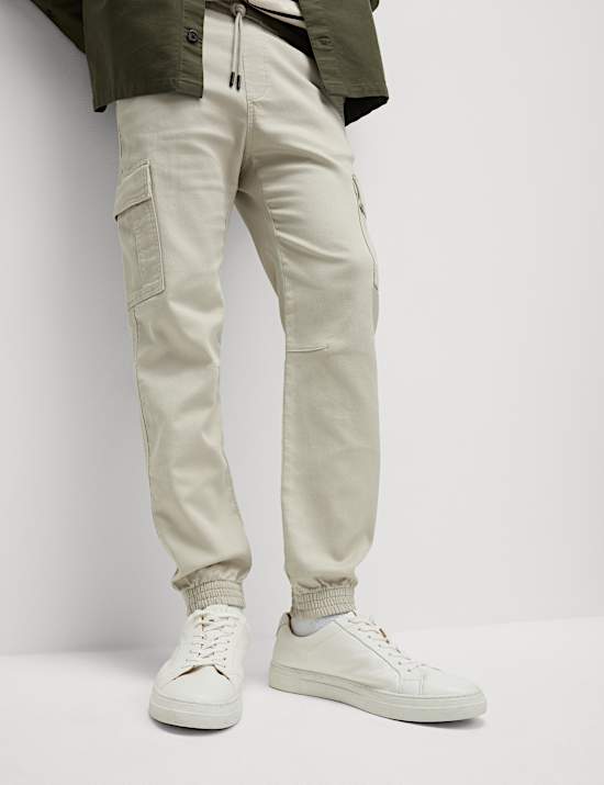 Slim Fit Stretch Cuffed Cargo Trousers