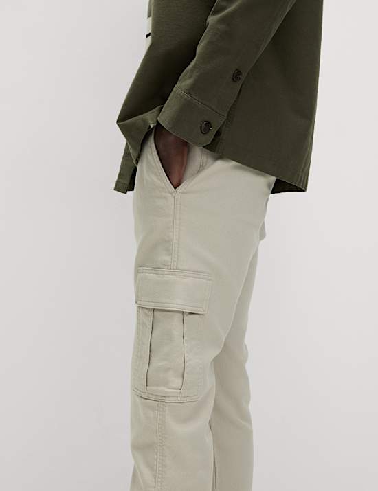 Slim Fit Stretch Cuffed Cargo Trousers