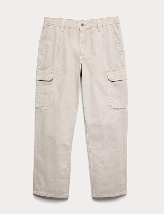 Loose Fit Pure Cotton Cargo Trousers