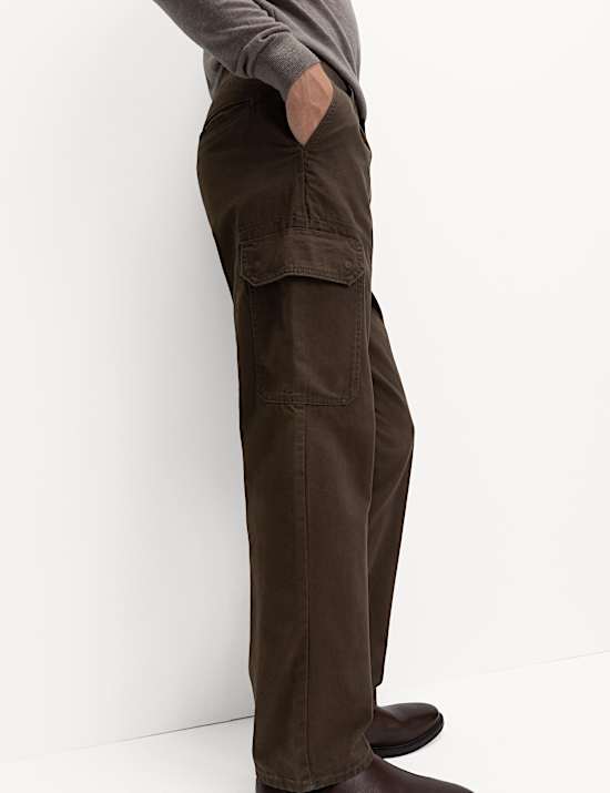 Loose Fit Pure Cotton Cargo Trousers