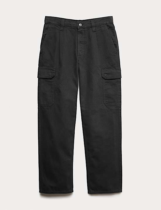 Loose Fit Pure Cotton Cargo Trousers