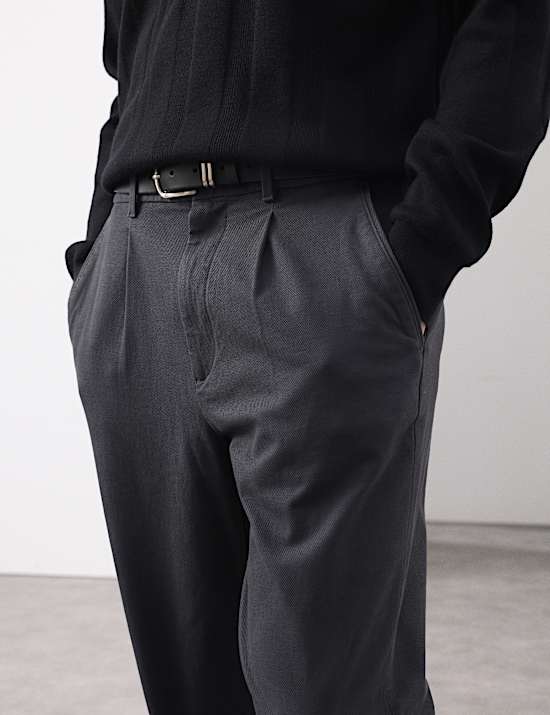Tapered Fit Textured Dobby Pleat Front Chinos