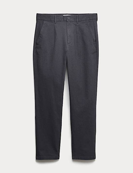 Tapered Fit Textured Dobby Pleat Front Chinos