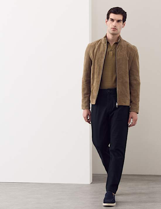 Tapered Fit Textured Dobby Pleat Front Chinos