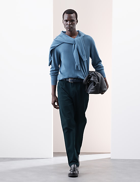 Regular Fit Textured Dobby Pleat Front Chinos