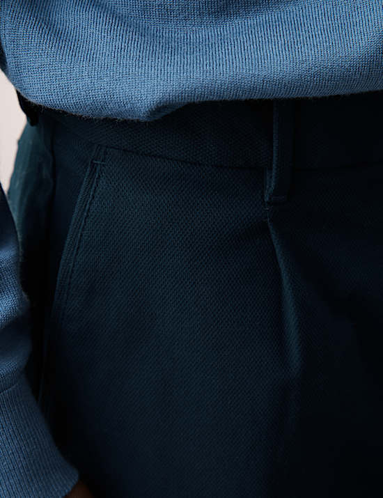 Regular Fit Textured Dobby Pleat Front Chinos